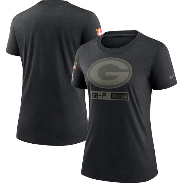 Women's Green Bay Packers Black NFL 2020 Salute To Service Performance T-Shirt (Run Small)